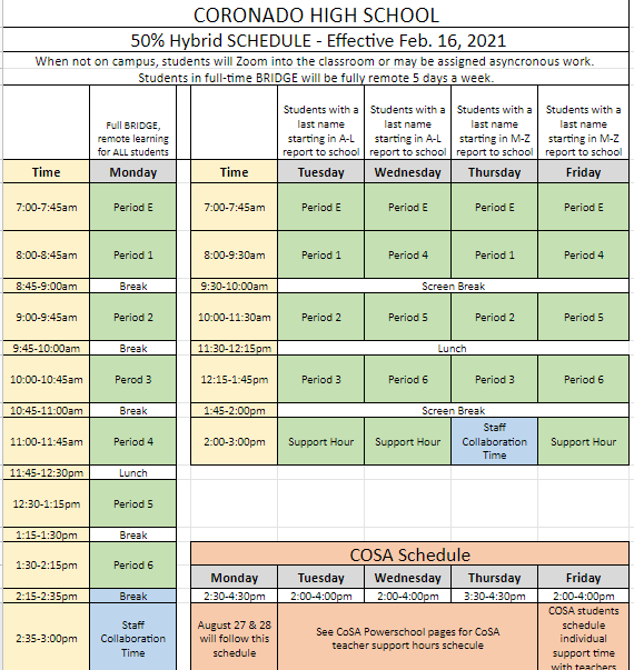 week of feb 16 schedule